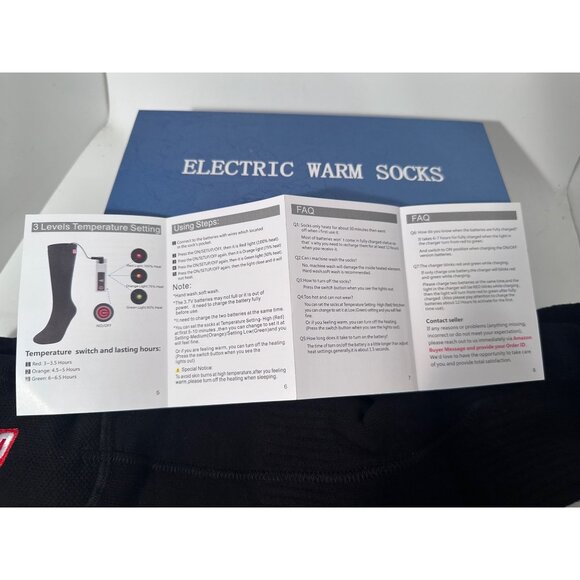 Electric Warm Heated Socks Rechargeable Battery Black Sz M - Picture 7 of 10
